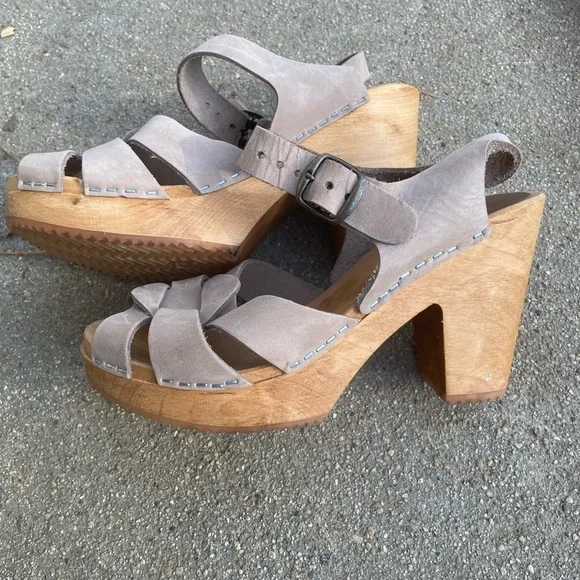 Suede Platform Clog Sandals in Taupe - Picture 1 of 6
